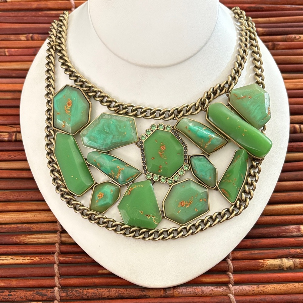 Silpada Chunky Green Necklace with Gold Chains 16”-18”